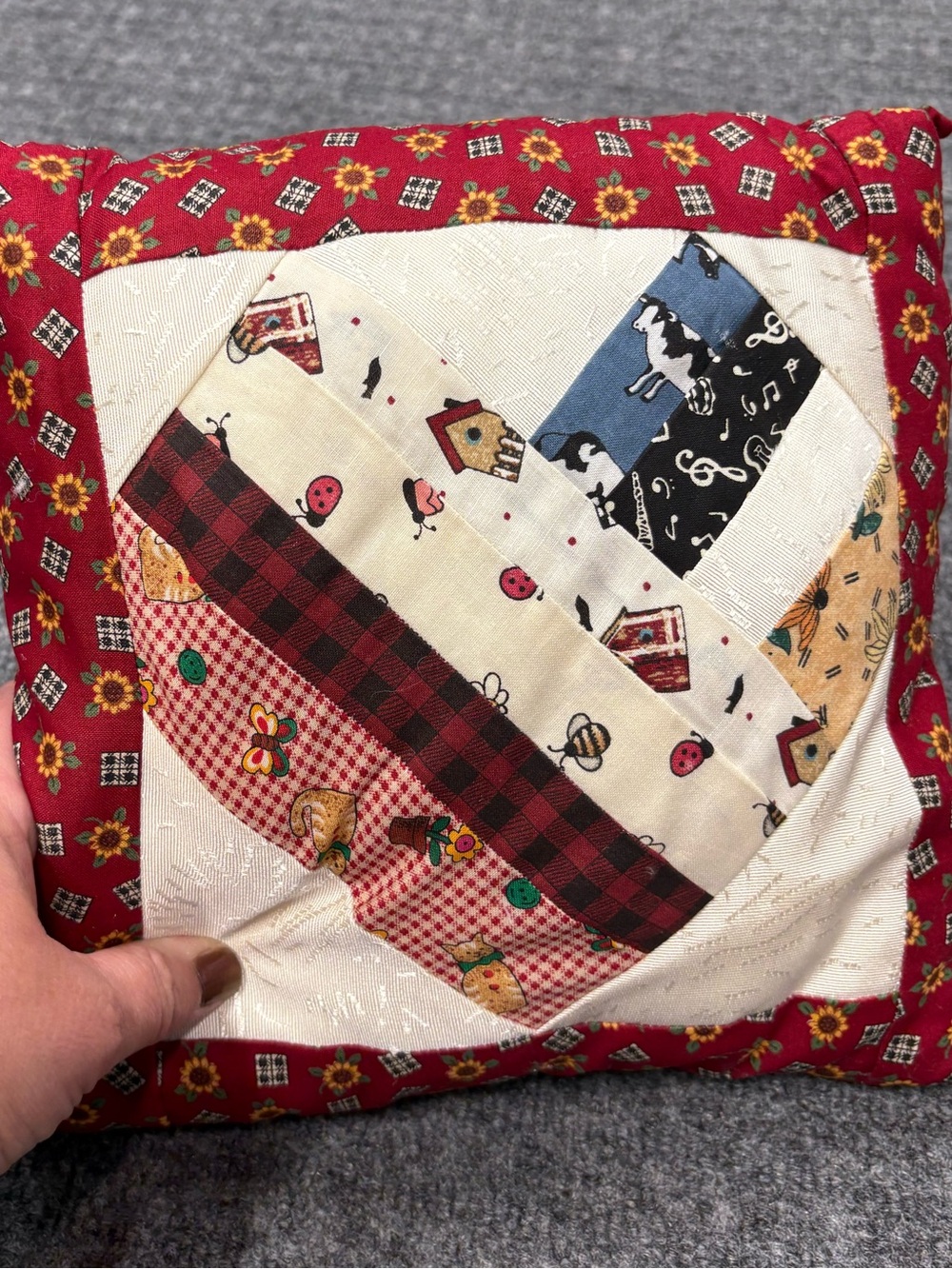 Red Patchwork Heart Holiday Accent Pillow